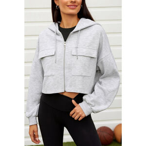 Zella Nordstrom Cropped Zip Up Hoodie Gray Athleisure Jacket XL